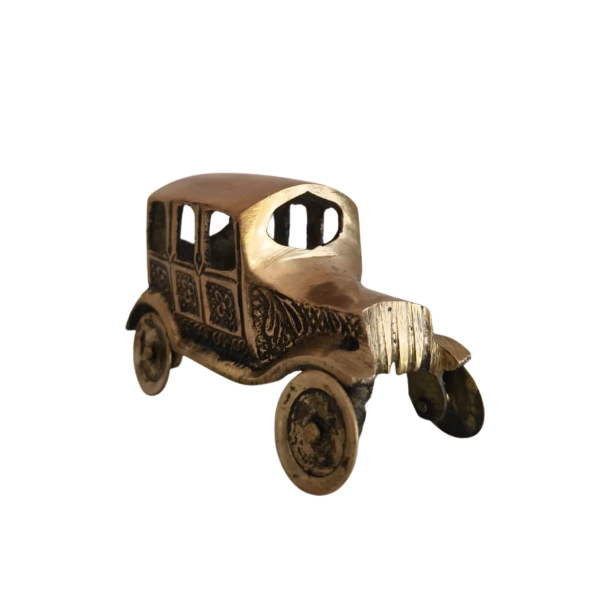 Brass Car Figurine | Handcrafted Antique Model Car Collectible Decor
