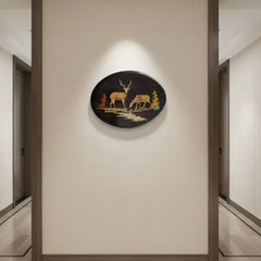 Tranquil Deer Silhouette – Handcrafted Oval Rosewood Inlay Artwork   Inlay Art