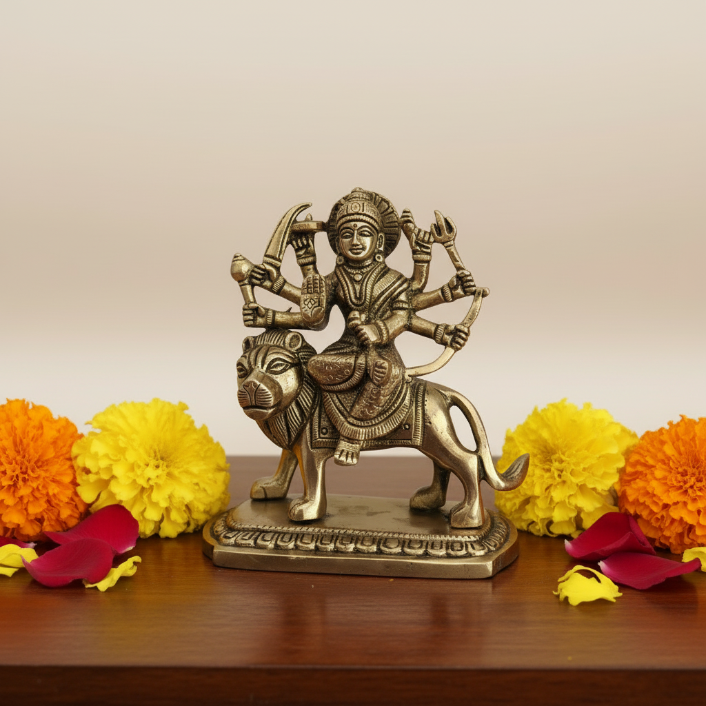 Majestic Durga Devi Brass Idol – Symbol of Divine Power and Protection
