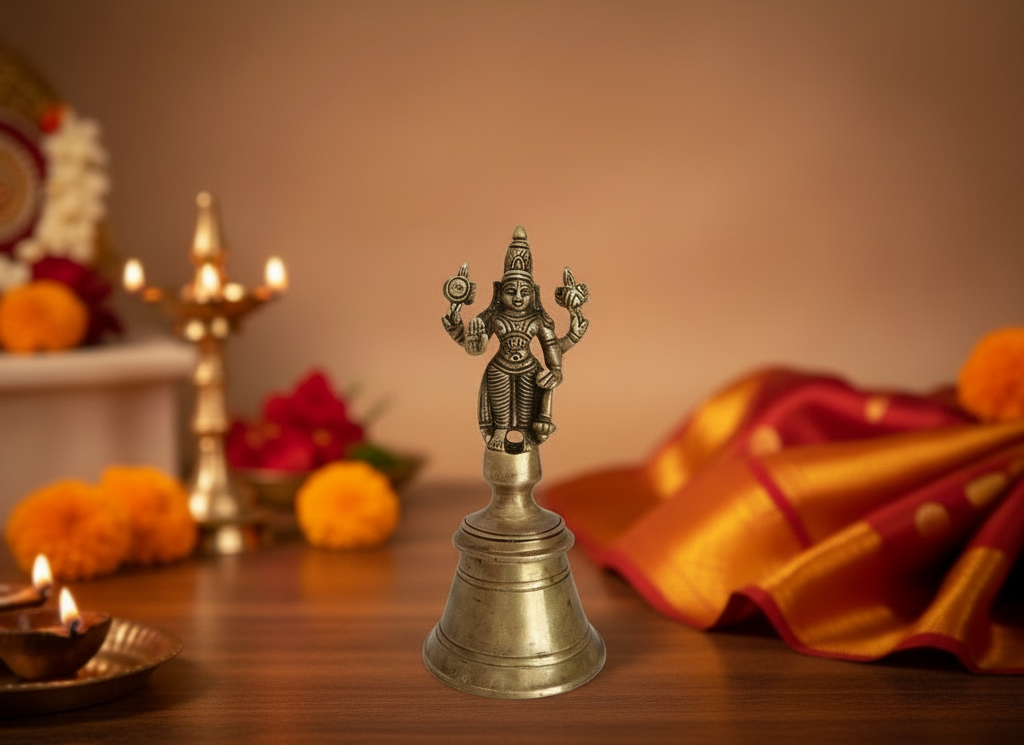 Auspicious Brass Vishnu Puja Bell (Ghanti) – Preserver of the Universe for Ritual Purity and Sound