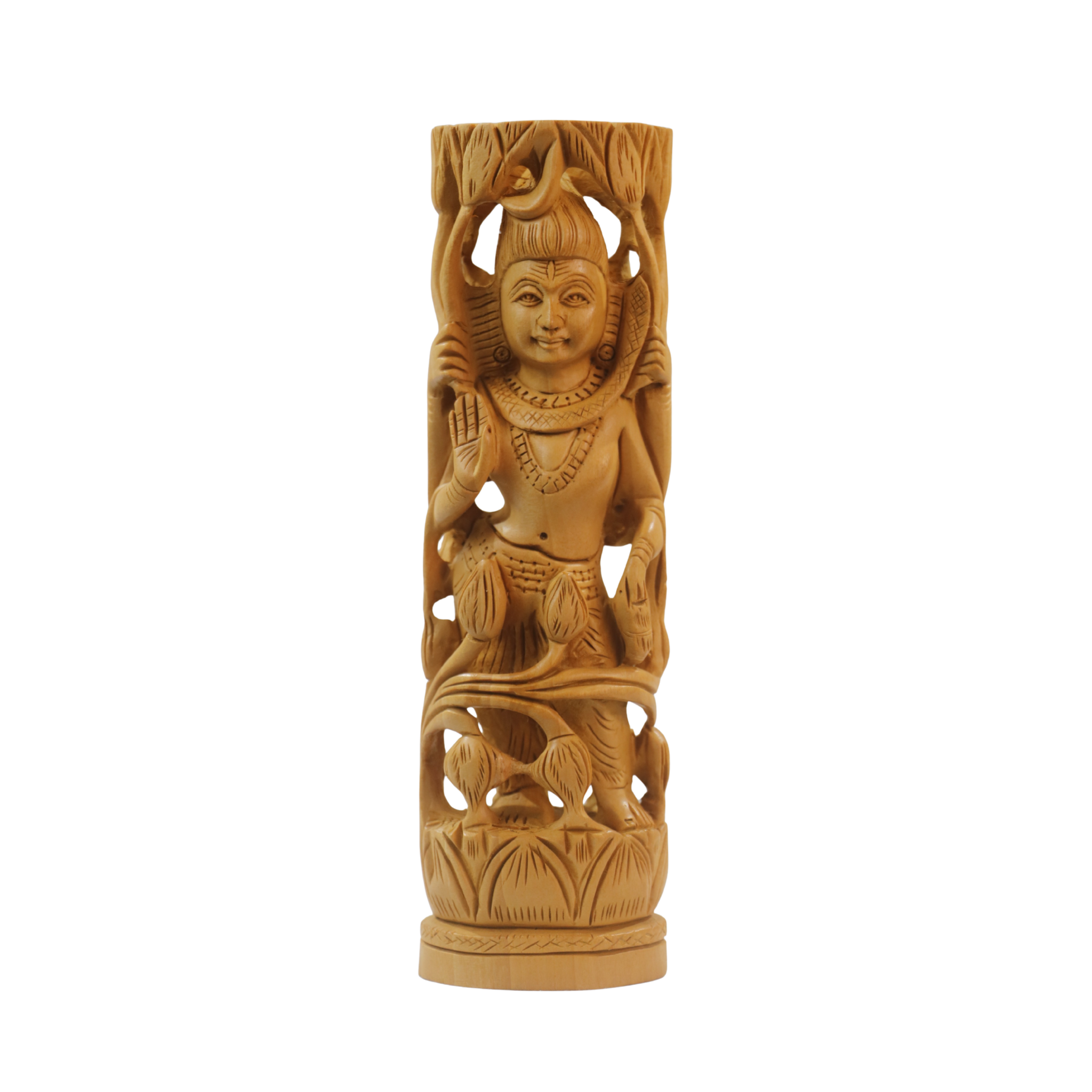 Hand-Carved Wooden Goddess Shiva Statue – Standing on Lotus
