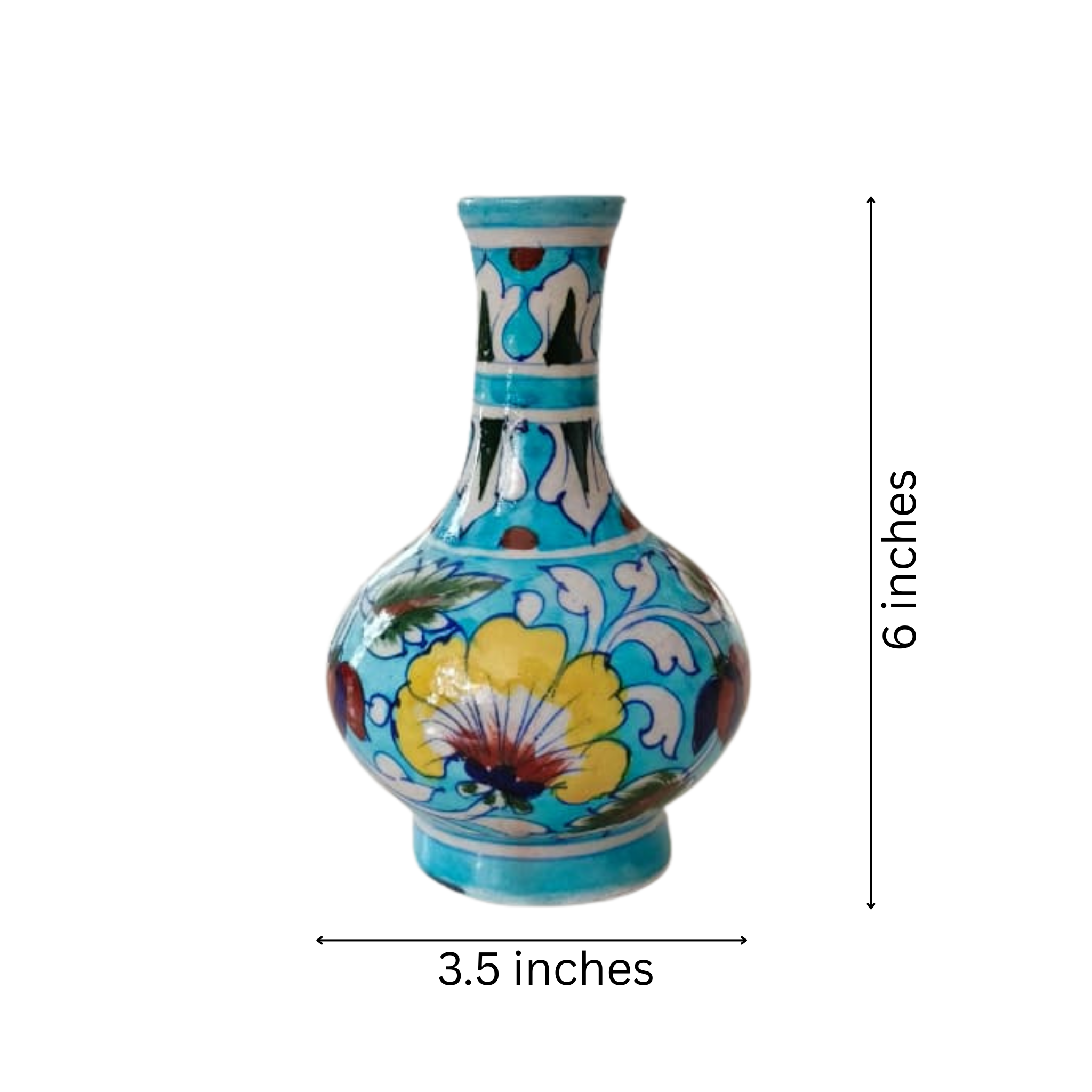 Hand-Painted Blue Pottery Floral Vase | Traditional Decorative Urn