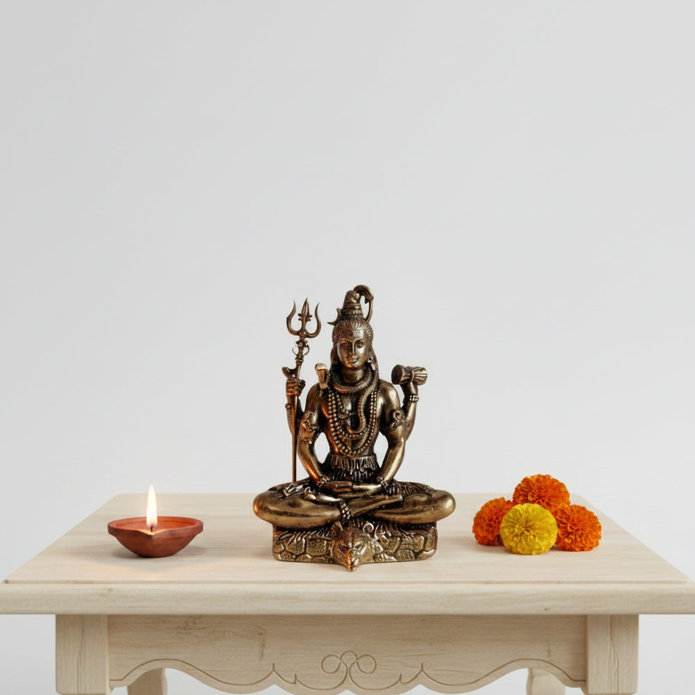 Lord Shiva Meditating Statue - Mahadev Idol with Trishul   Brass Artwork