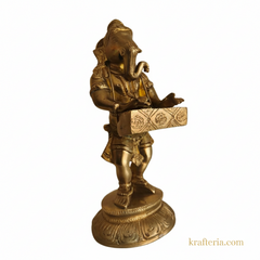 Traditional Lord Ganesha Playing Harmonium Altar Idol   Brass Artwork