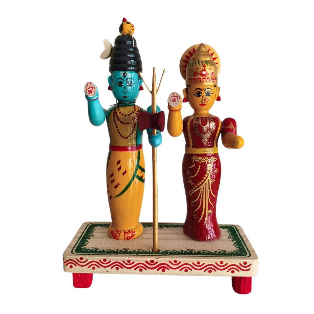 Traditional Etikoppaka Art Ardhanarishvara (Shiva-Parvati)   Etikoppaka Lacquerware