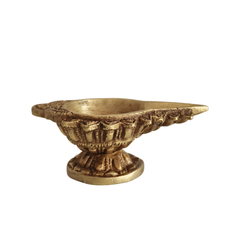 Intricately Carved Brass Base Diya