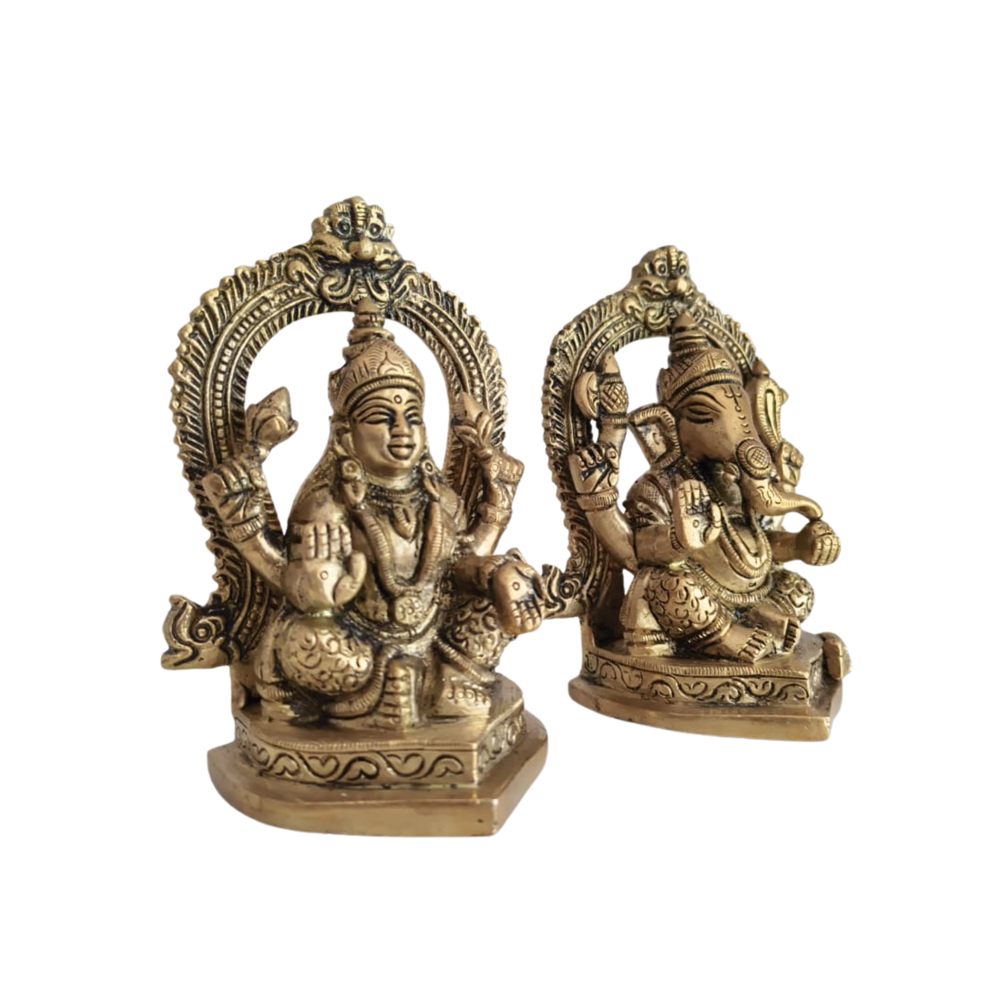 Ornate Brass Idols of Lord Ganesha and Goddess Lakshmi