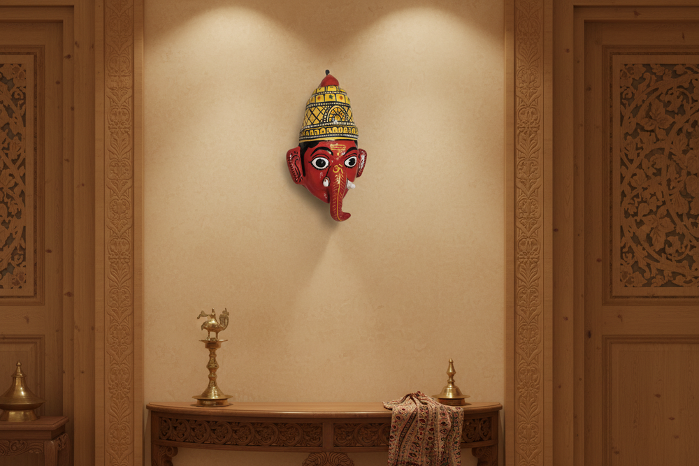Handcrafted Ganesha Mask Wall Hanging – Cheriyal Art Decor   wall decor