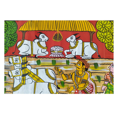 Hand-Painted Paddy Cultivation Cheriyal Painting – Telangana Farming Art   Cheriyala Painting