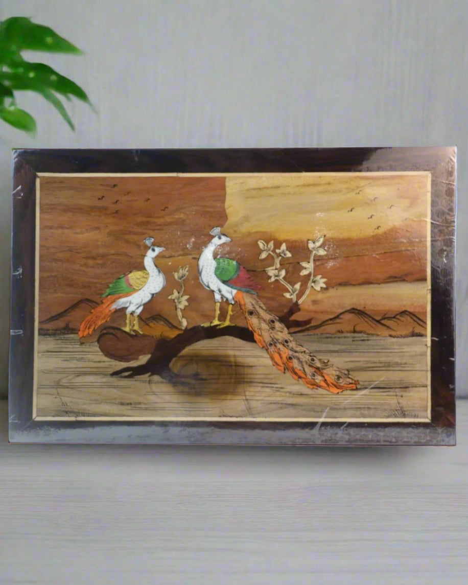 Rosewood Inlay Artwork – Graceful Peacock Motif Handmade Frame