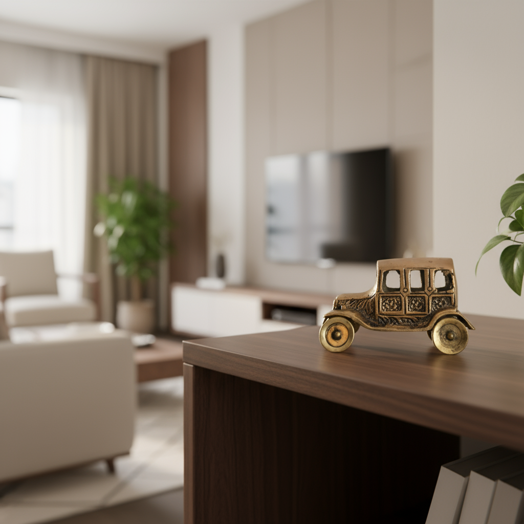 Brass Car Figurine | Handcrafted Antique Model Car Collectible Decor