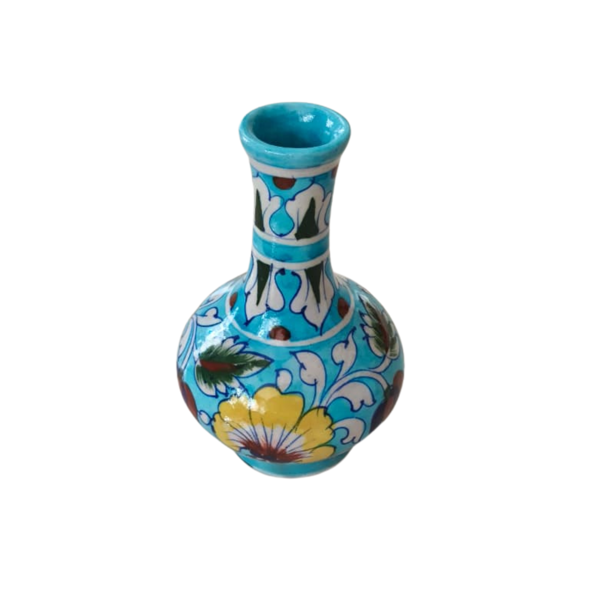 Hand-Painted Blue Pottery Floral Vase | Traditional Decorative Urn