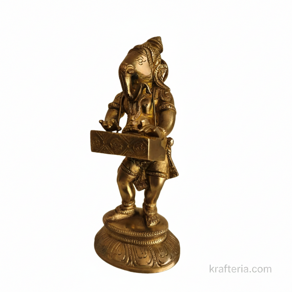 Traditional Lord Ganesha Playing Harmonium Altar Idol   Brass Artwork