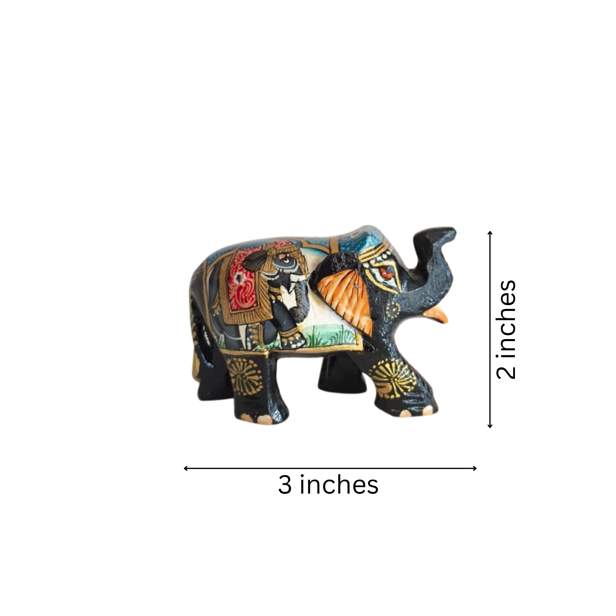 Hand-Painted Black Elephant Figurine with Traditional Indian Art