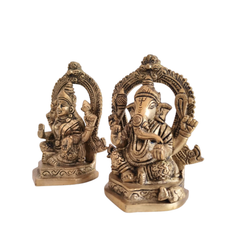 Ornate Brass Idols of Lord Ganesha and Goddess Lakshmi