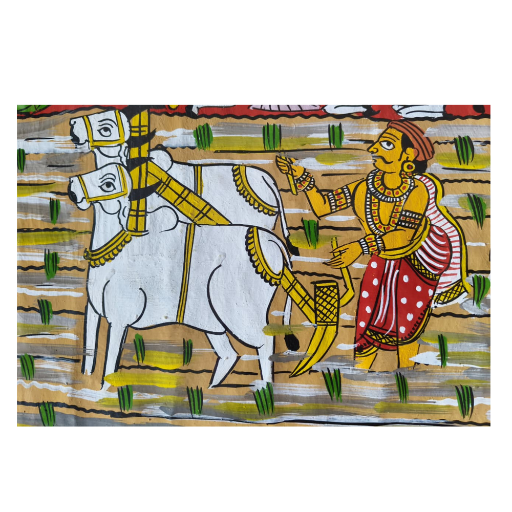 Hand-Painted Paddy Cultivation Cheriyal Painting – Telangana Farming Art   Cheriyala Painting