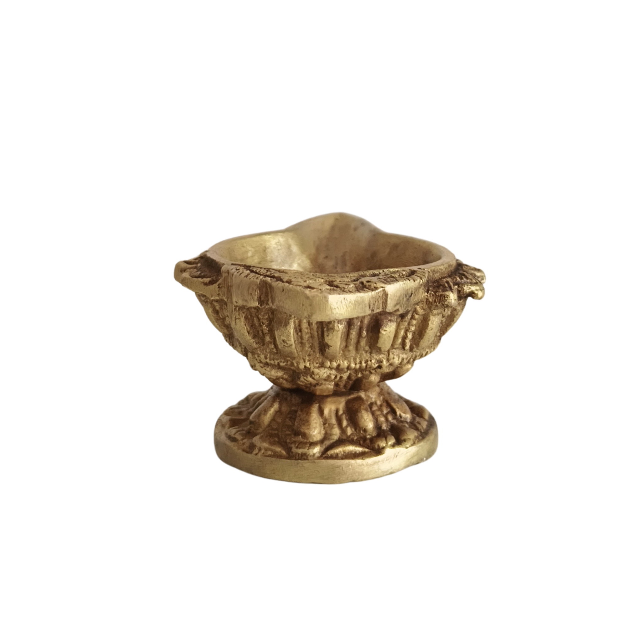 Intricately Carved Brass Base Diya