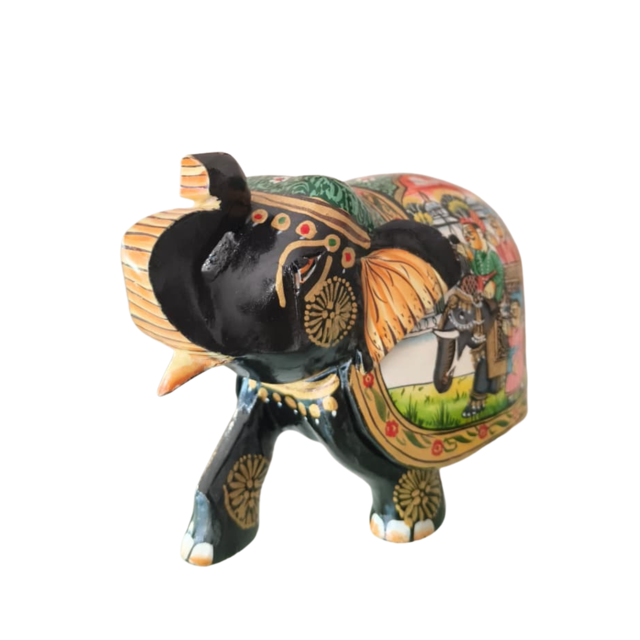 Black Painted Wooden Mughal Elephants – Elegant Decorative Figurines