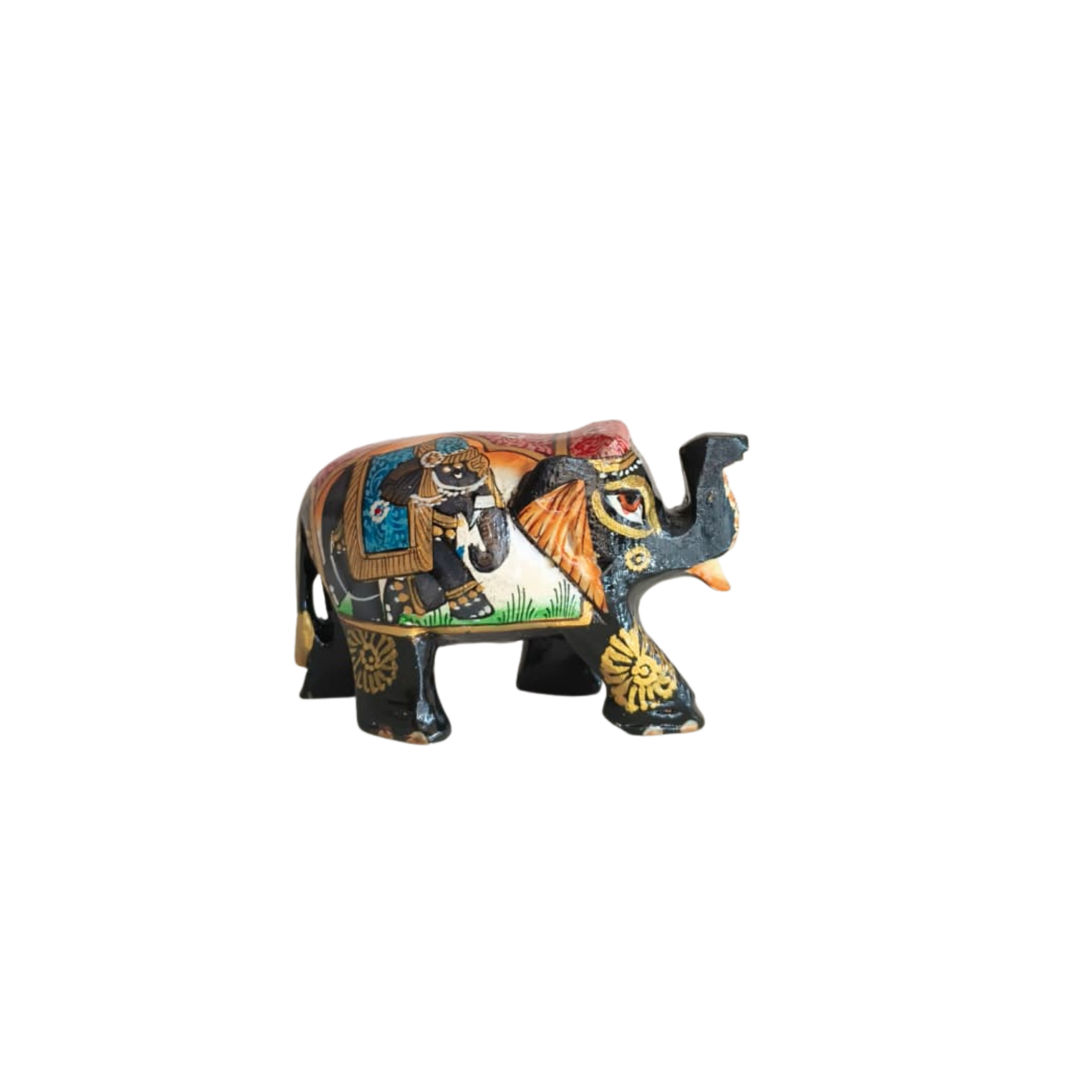 Hand-Painted Black Elephant Figurine with Traditional Indian Art