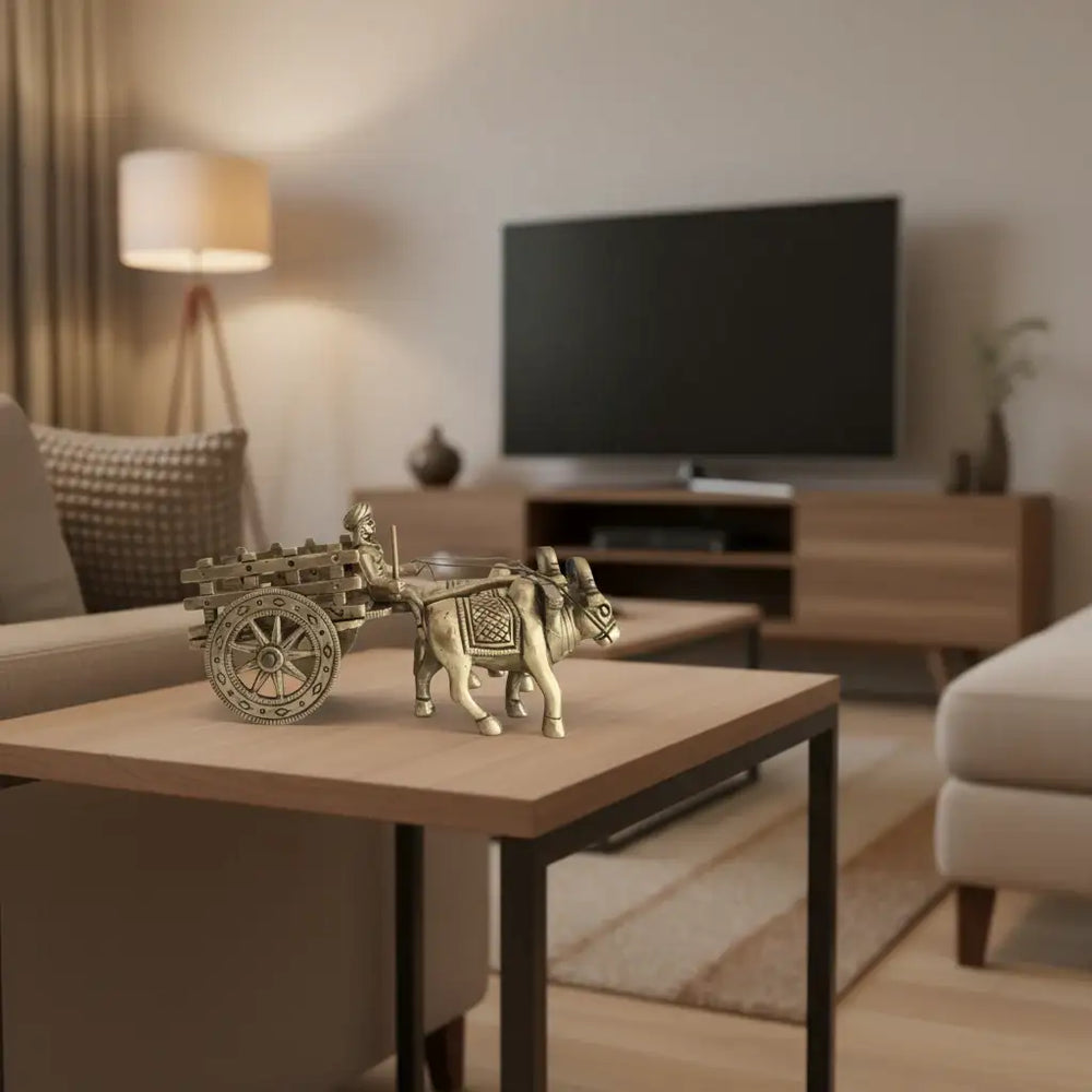 Brass Bullock Cart Figurine with Covered Canopy | Traditional Home Decor Showpiece   Brass Ware