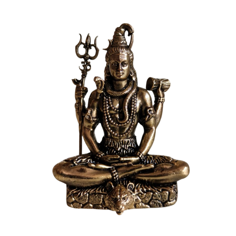 Lord Shiva Meditating Statue - Mahadev Idol with Trishul   Brass Artwork