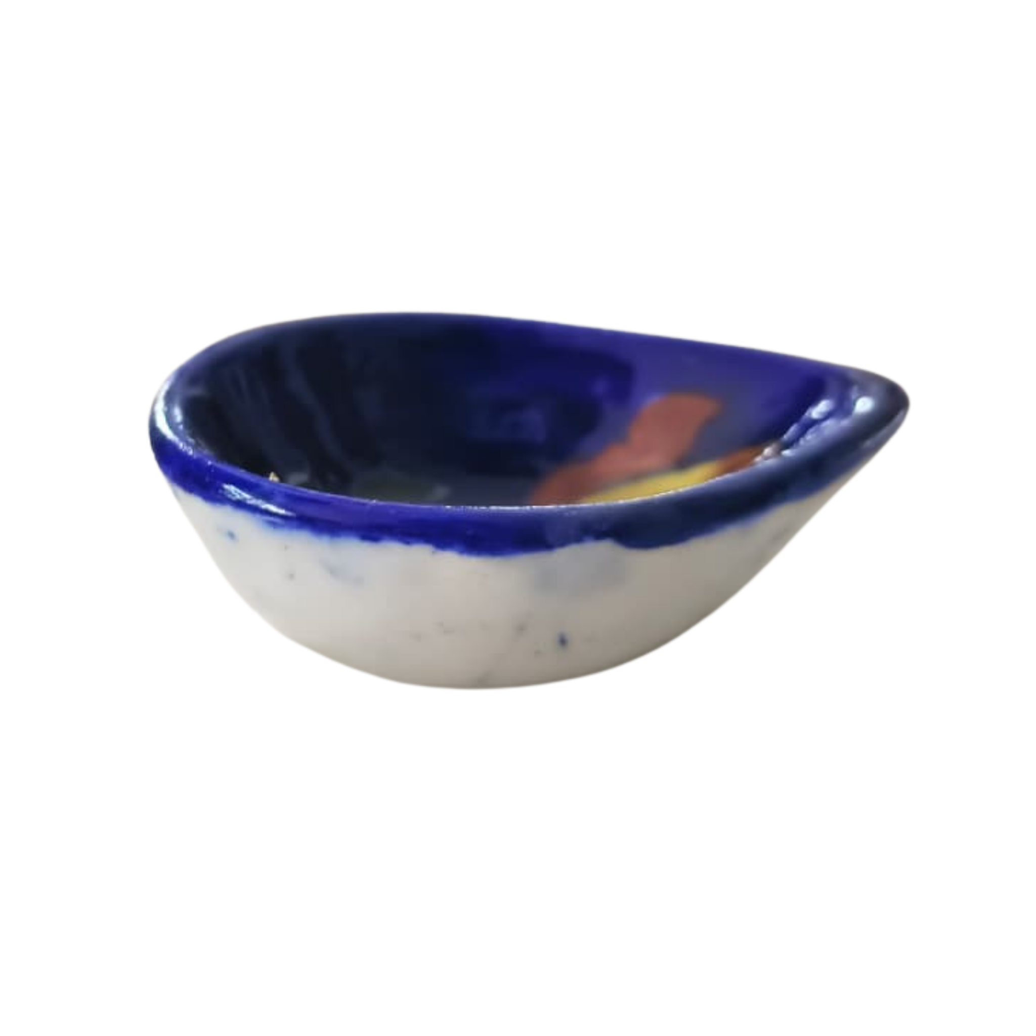 Leaf/Teardrop Shaped Blue Pottery Diya | Abstract Floral Oil Lamp