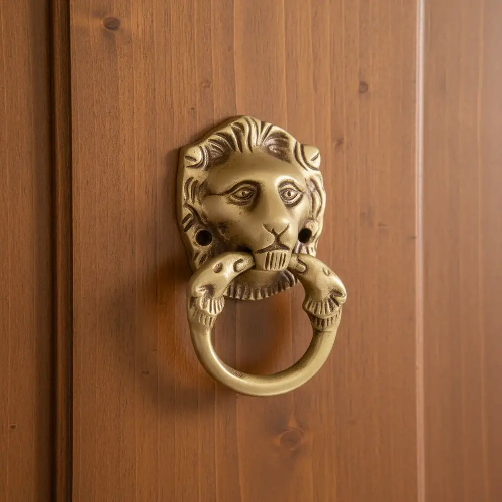 Majestic Brass Lion Head Door Knocker - Vintage Style Pull Handle   Brass Ware