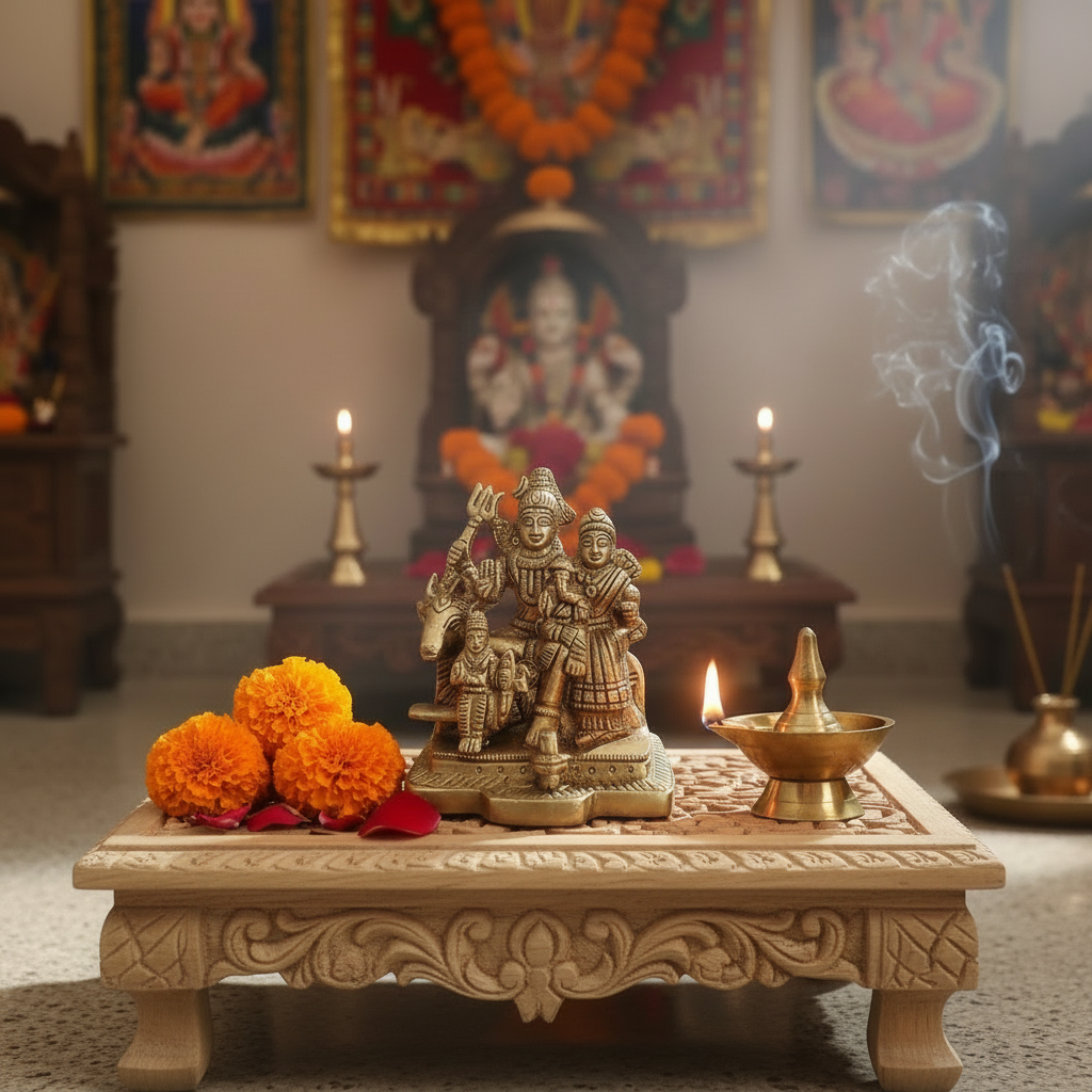 Brass Shiva Parivar on Nandi – Divine Family Idol for Conjugal Harmony and Auspiciousness