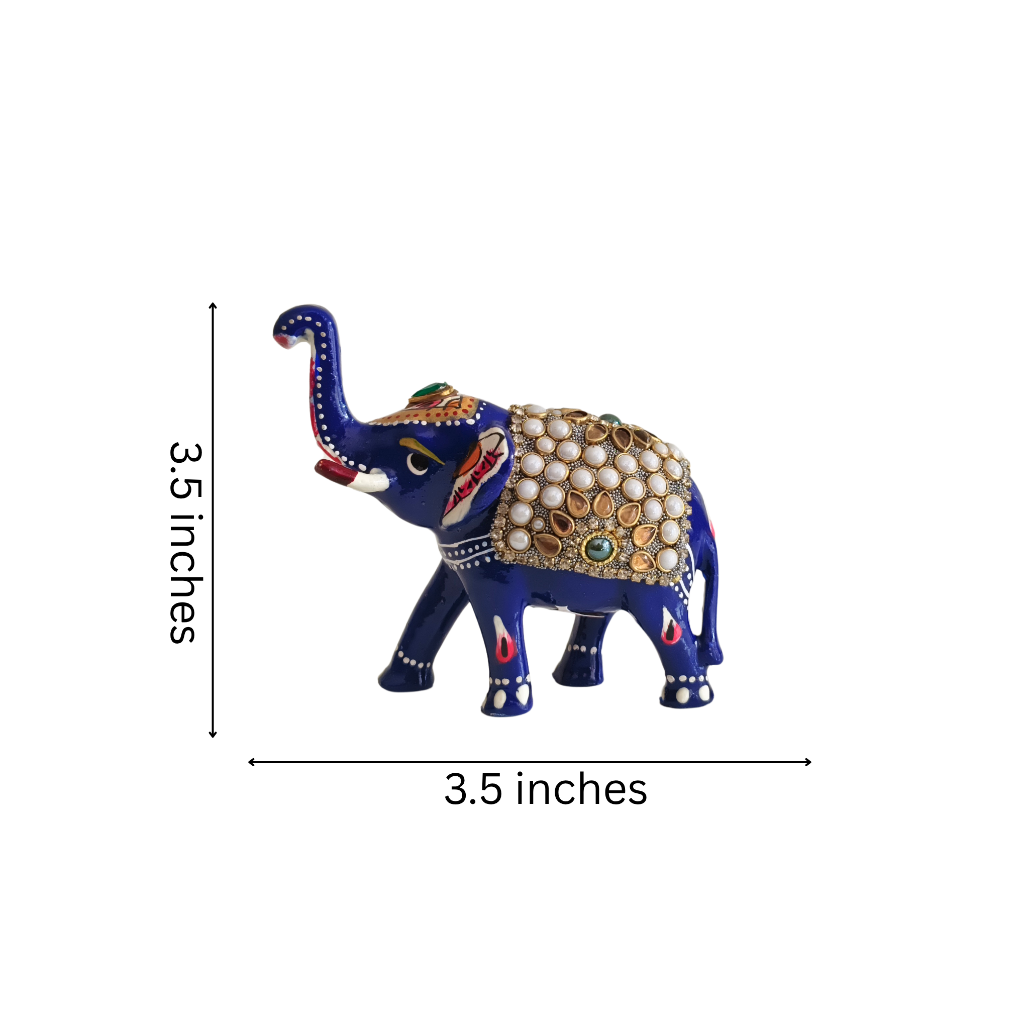 Hand-Painted Blue Elephant Figurine with Kundan and Meenakari Work