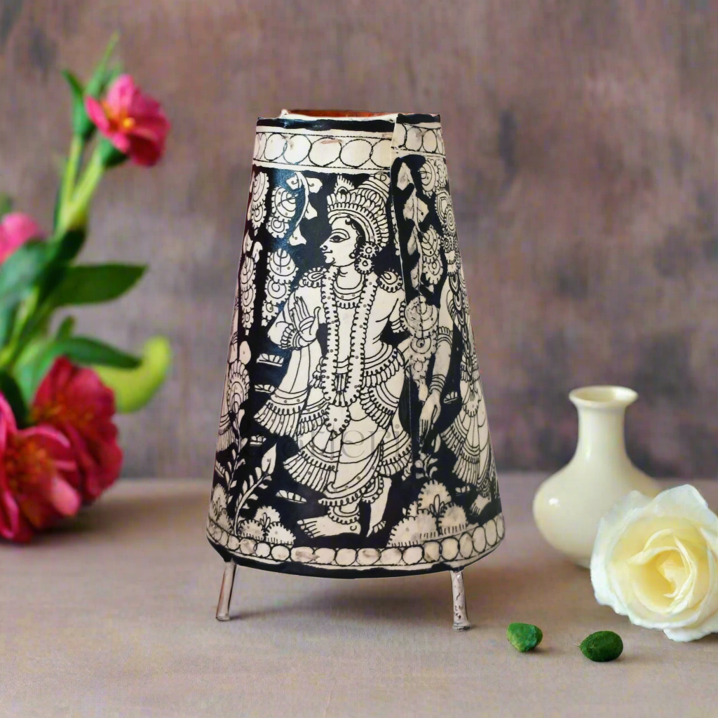 Handcrafted Kalamkari Leather Puppetry Cone Lamp Shade | Bed Lamp