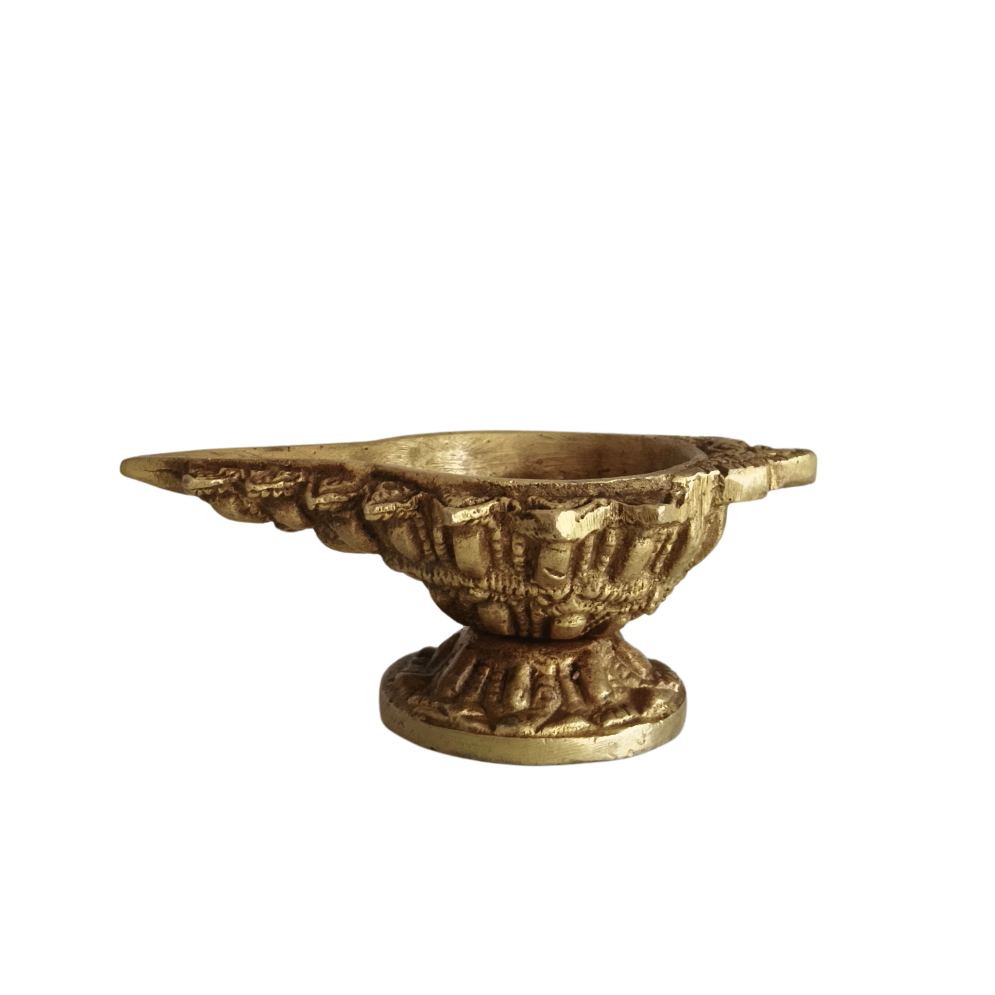 Intricately Carved Brass Base Diya