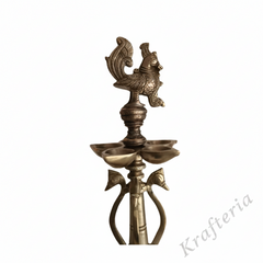 Brass Annapakshi Peacock Pedestal Diya – 5 Wick Lamp   Brass Artwork
