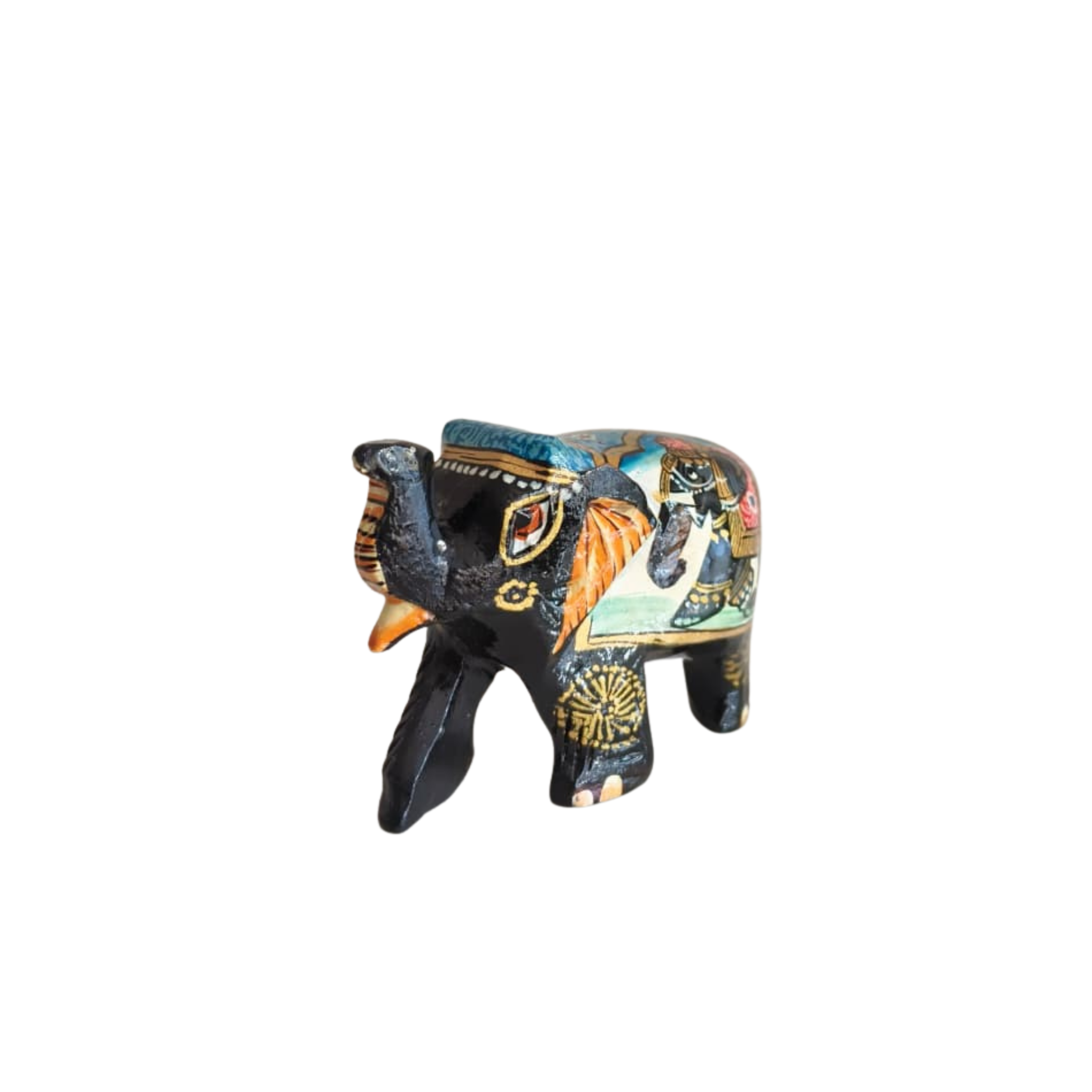 Hand-Painted Black Elephant Figurine with Traditional Indian Art