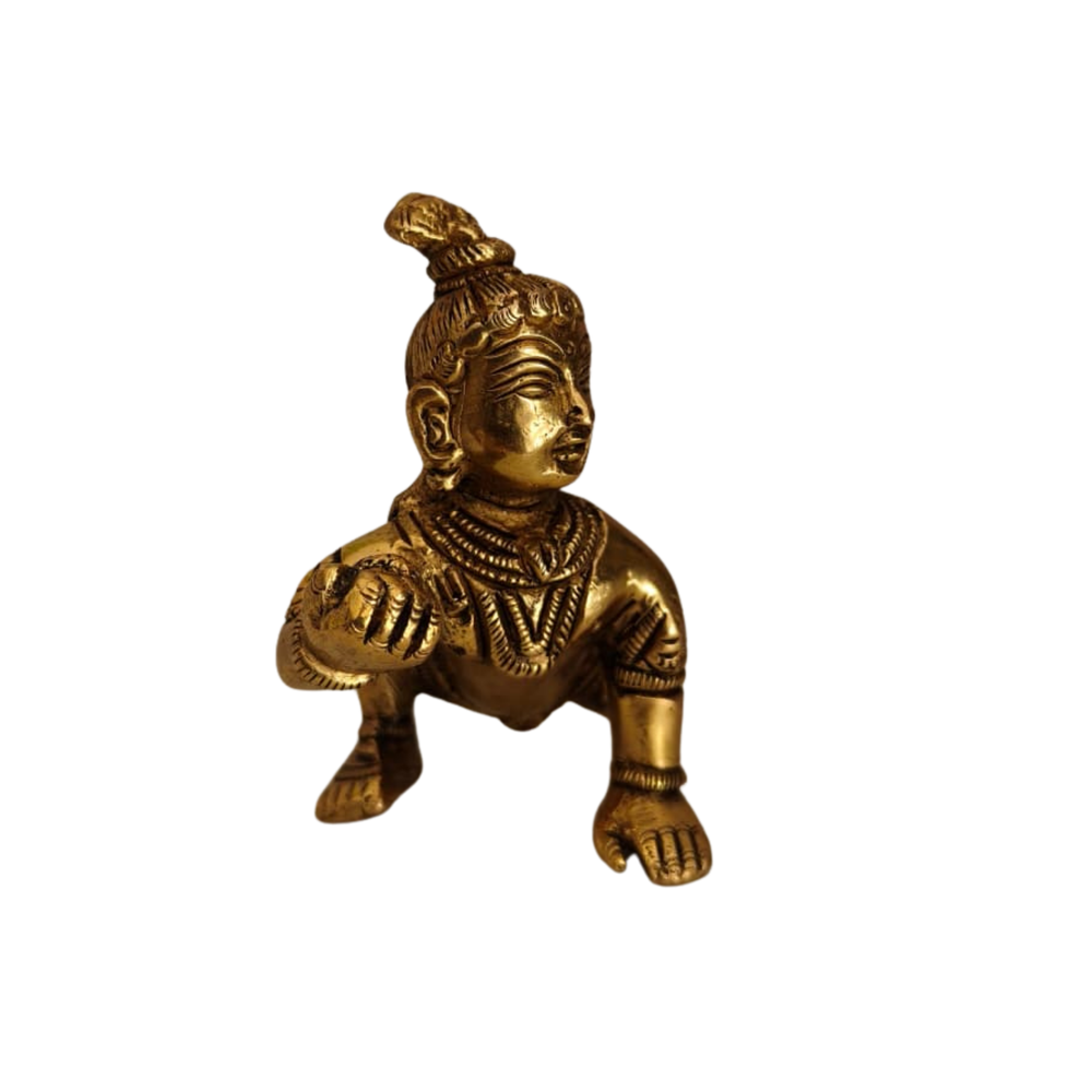 Brass Baby Krishna Crawling Idol (Laddu Gopal)   Brass Artwork