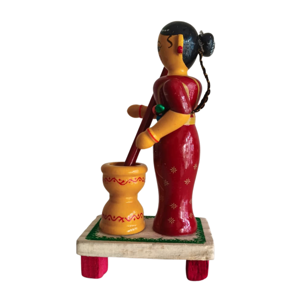 The Village Pounding Woman Etikoppaka Wooden Craft   Etikoppaka Lacquerware