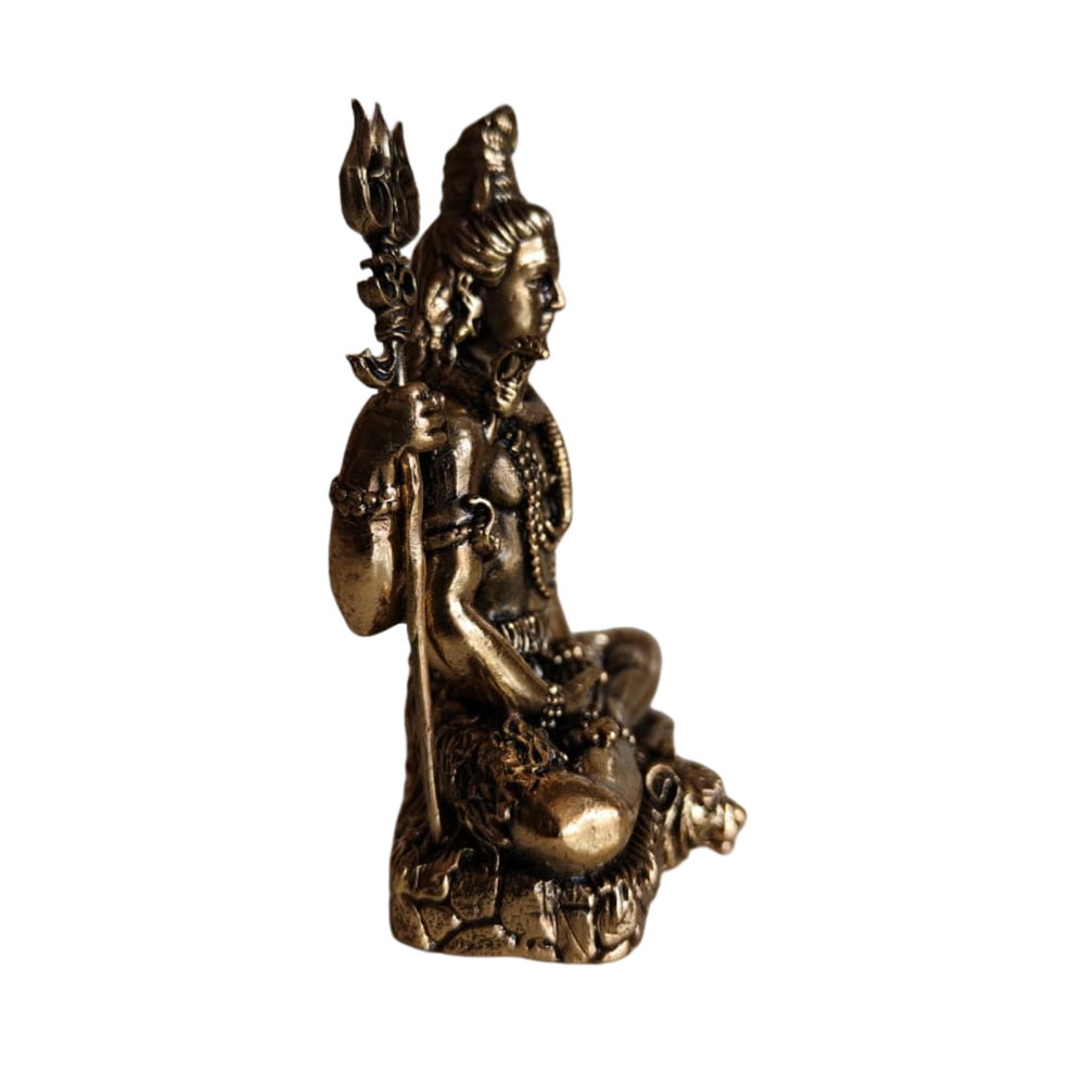 Lord Shiva Meditating Statue - Mahadev Idol with Trishul   Brass Artwork