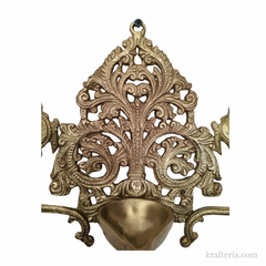 Brass Shankh Chakra Wall Hanging Diya | Traditional Indian Oil Lamp with Filigree Backplate   Brass Artwork