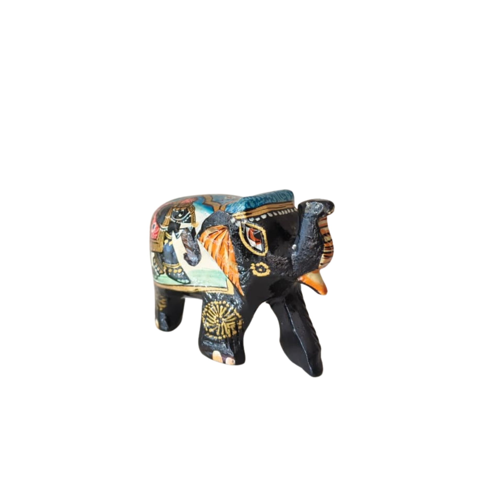 Hand-Painted Black Elephant Figurine with Traditional Indian Art