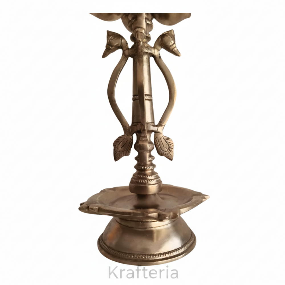Brass Annapakshi Peacock Pedestal Diya – 5 Wick Lamp   Brass Artwork