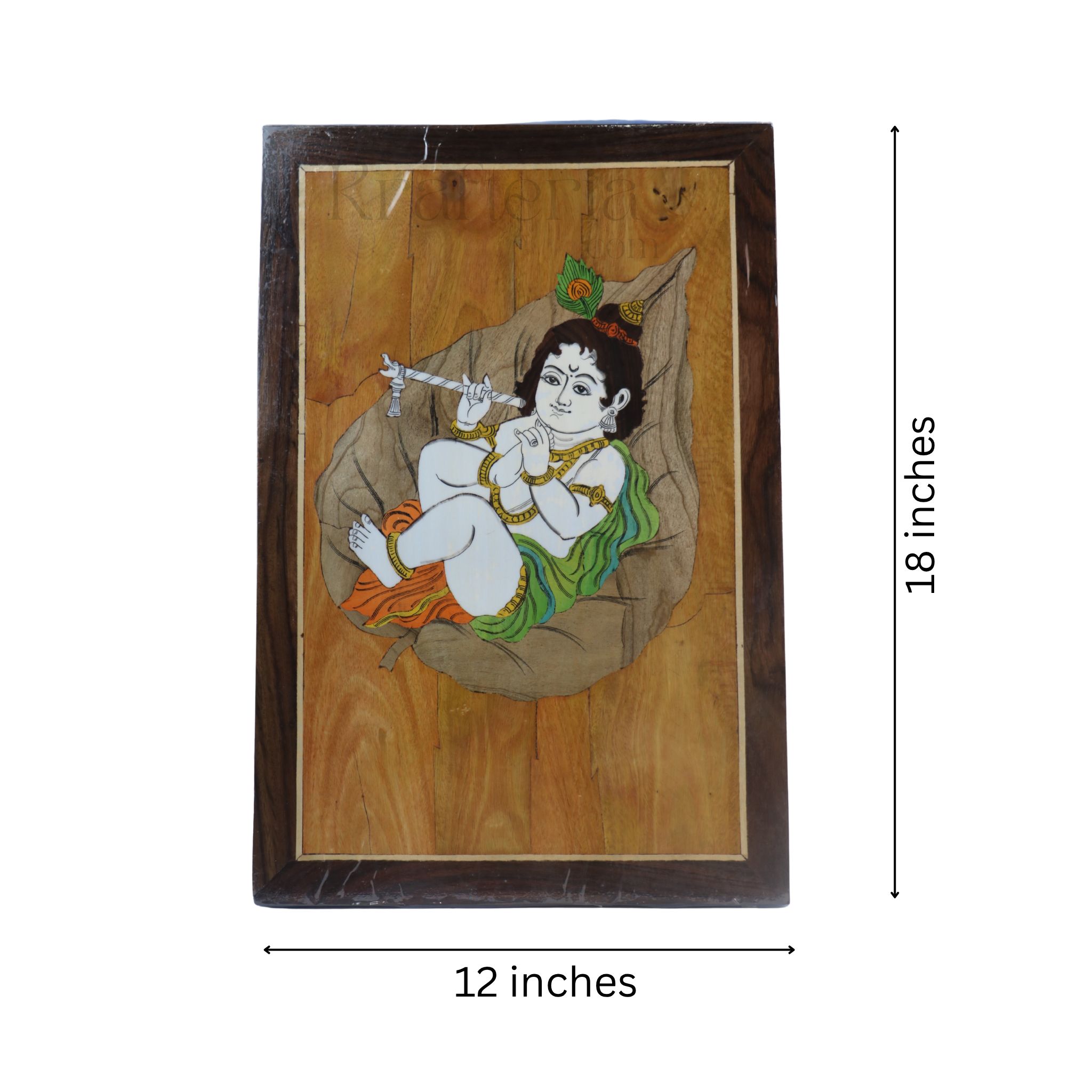 Charming Little Krishna in Rosewood Inlay – Handcrafted Religious Wall Décor