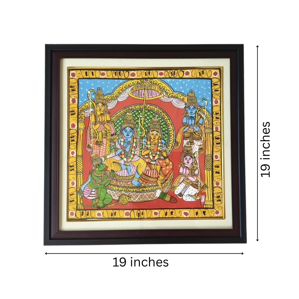 Hand-Painted Rama & Sita Cheriyal Painting – Traditional Telangana Folk Art Wall Decor   Cheriyala Painting
