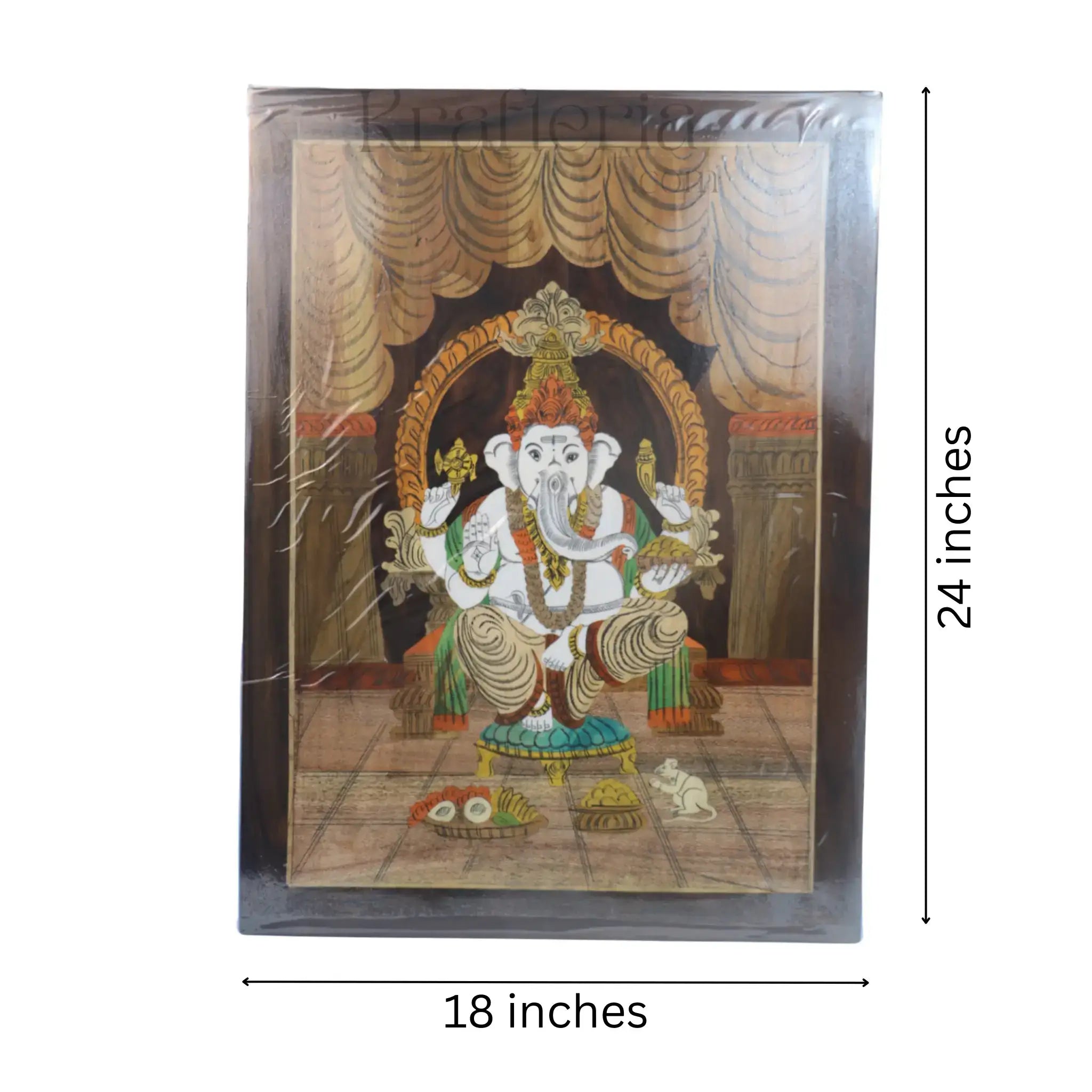 Lord Ganesha Seated on Chair – Rosewood Inlay Frame   Inlay Art