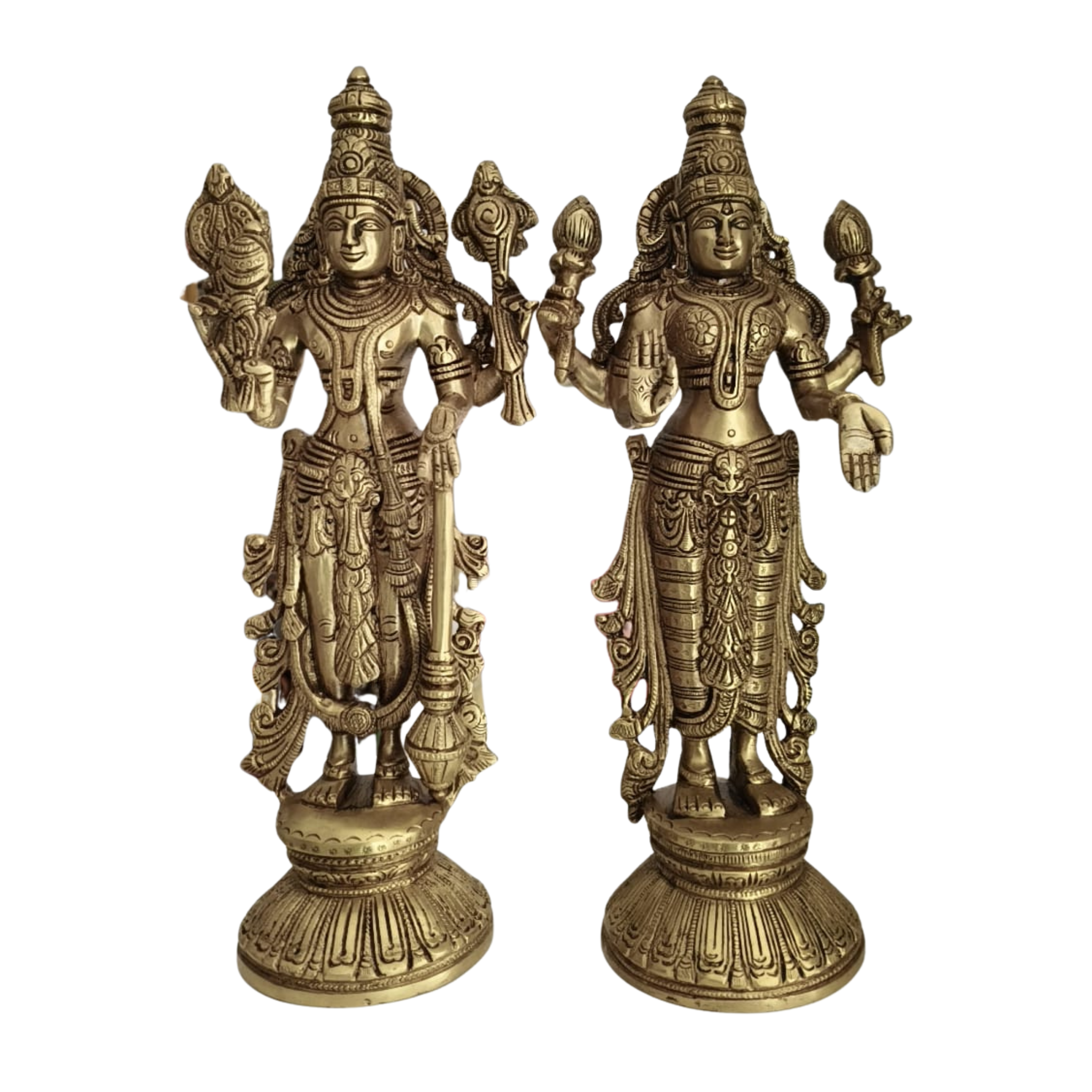 Divine Brass Vishnu Lakshmi Idols Set – Traditional South Indian Handcrafted Art