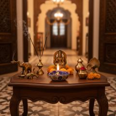 Heart-Shaped Blue Pottery Diya | Floral Oil Lamp