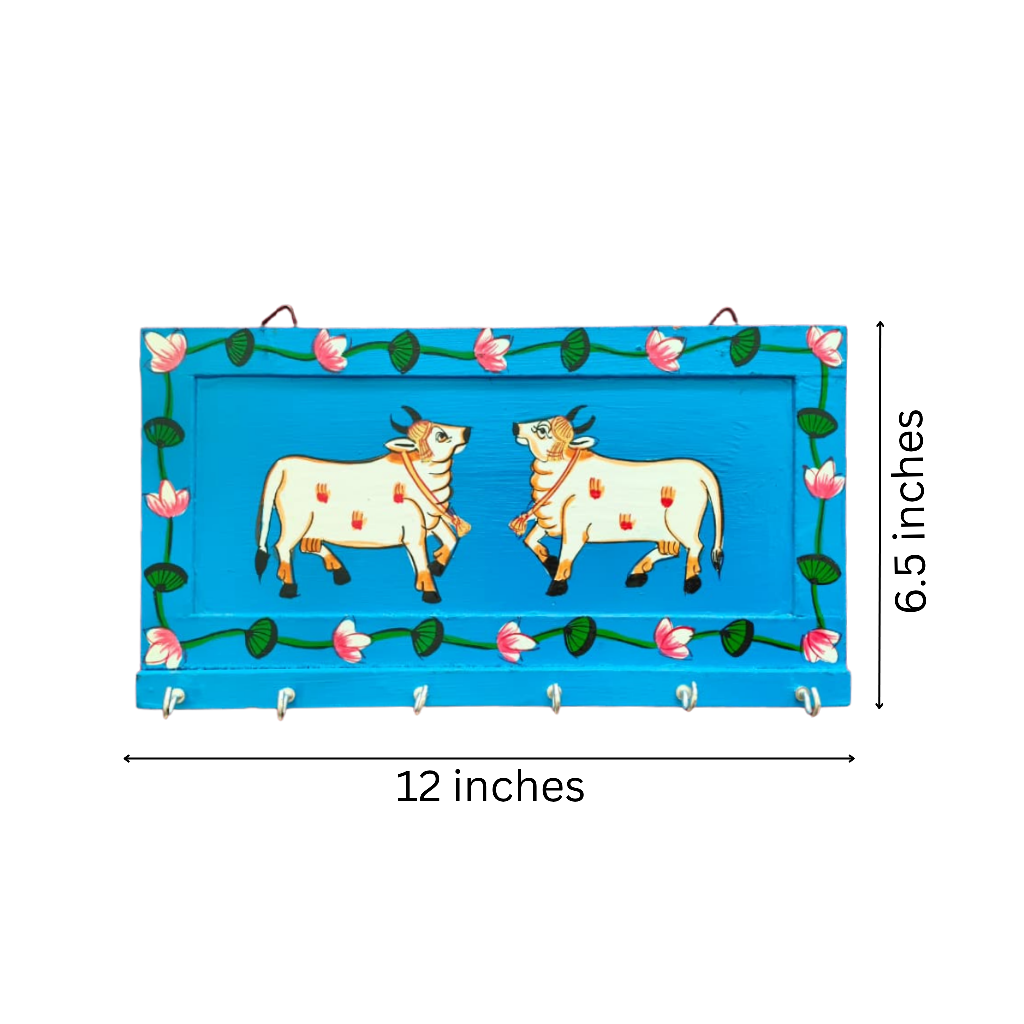 Hand-Painted Wooden Cow Key Hanger – Rustic Wall Organizer