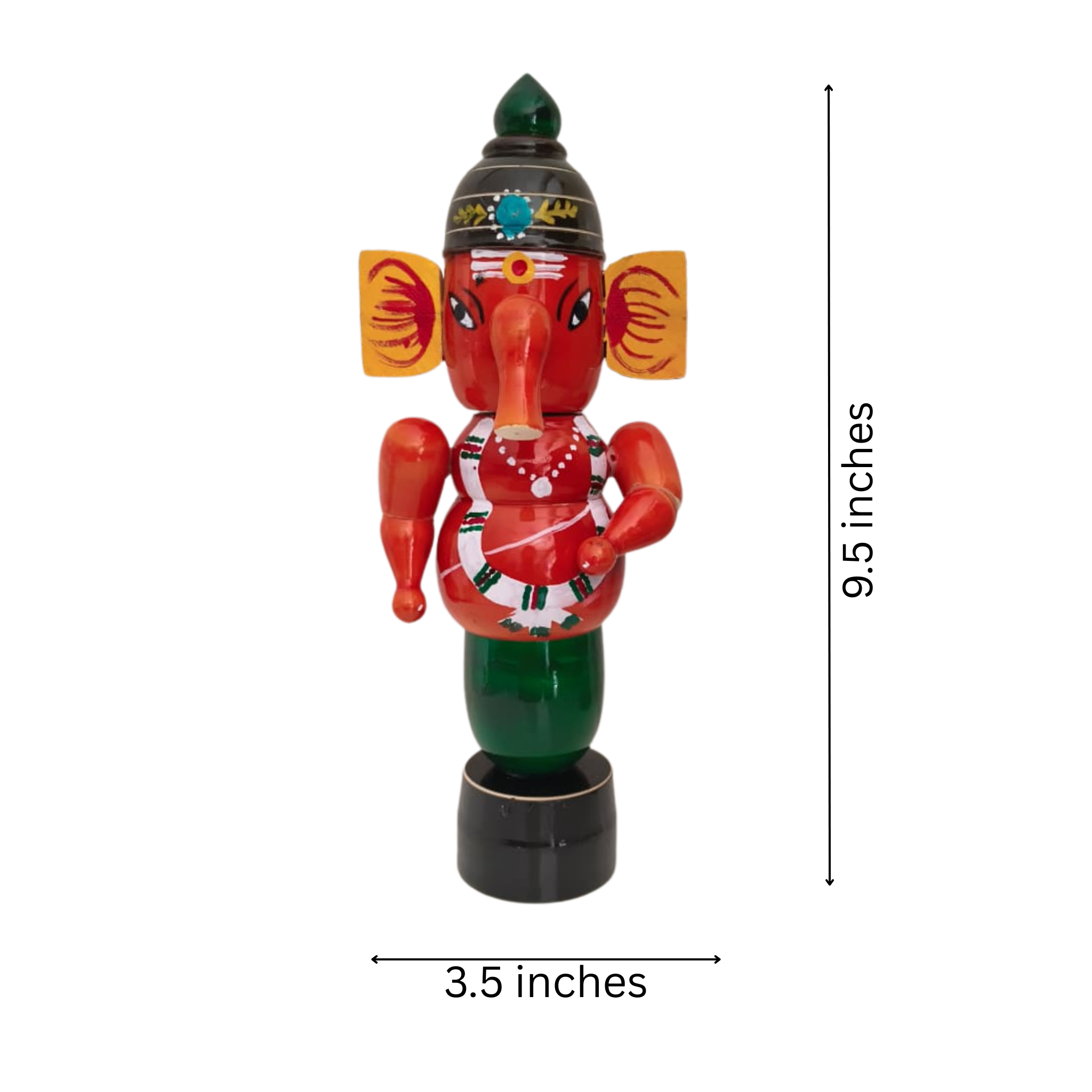 Etikoppaka Wooden Lord Ganesha Idol – Red and Green Lacquerware