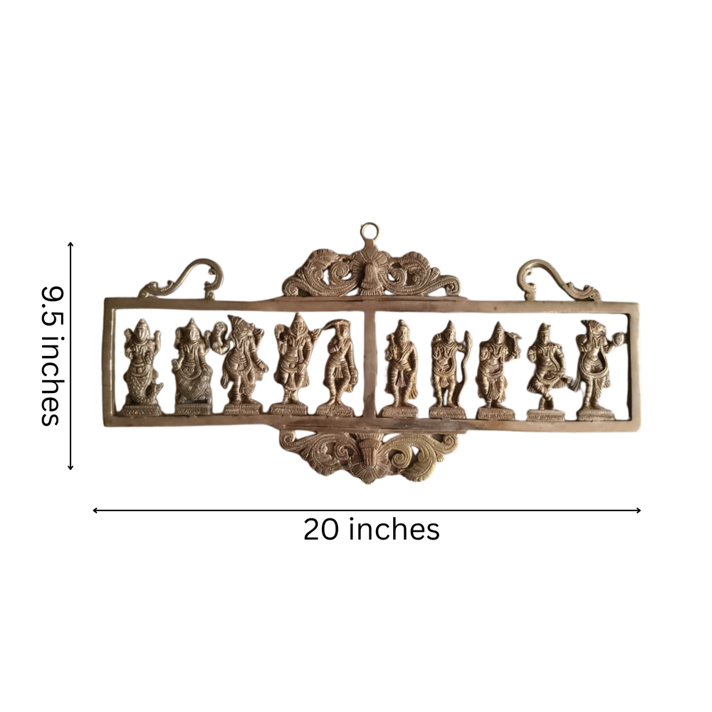 Handcrafted Brass Dashavatara Wall Hanging – Ten Incarnations of Lord Vishnu Panel   Brass Artwork
