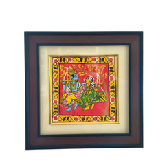 Radha Krishna on Swing (Jhoola) - Handcrafted Cheriyal Folk Art Painting   Cheriyala Painting