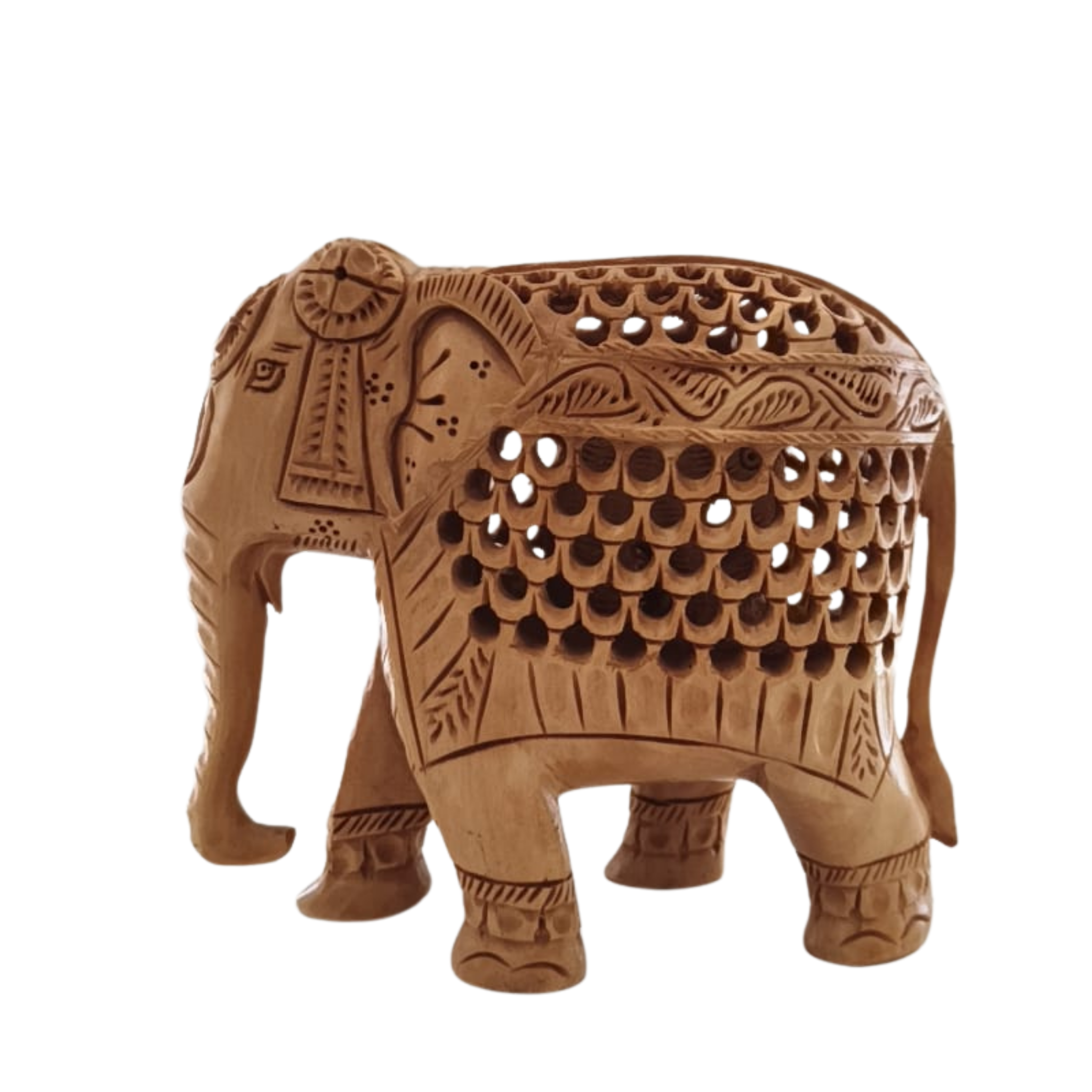 Wooden Elephant with Jali Work | Handmade Indian Craft Sculpture