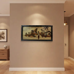 Traditional Indian Village Scene Wood Inlay Mysore   Inlay Art